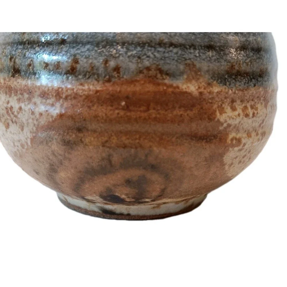 Sherwood Pottery Blue Lidded Jar Brown Swirl Jam Jar Or Trinket Box 3.5